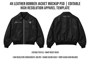 4K Leather Bomber Jacket Mockup PSD