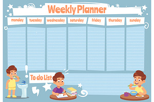 Kid Weekly Planner. Children Cute