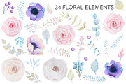 Roses and anemones watercolor floral, an Illustration by rosypatterns (Thumbnail 3 of 8)