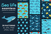 Sea life seamless patterns, a Pattern Graphic by Gulnarart (Thumbnail 1 of 10)