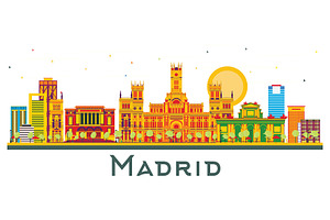 Madrid Spain City Skyline With Color