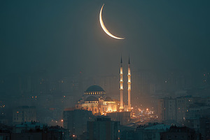 mosque under the light of the crescent moon, a Photo by Pictures for you!!!!!!!!!