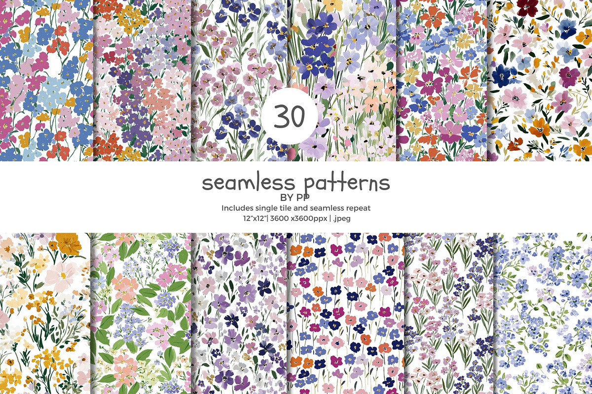 wildflower seamless pattern bundle, a Pattern Graphic by Patishop Art (Photo 1 of 15)