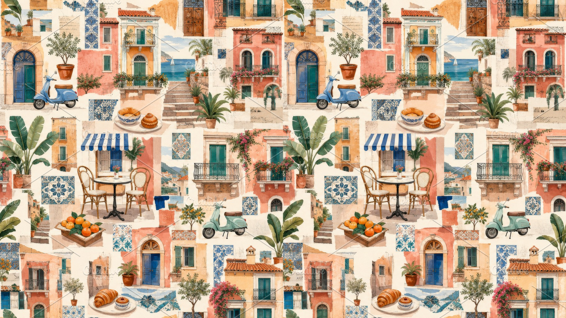 Mediterranean travel design backgrou, a Photo by Dvoevnore photos