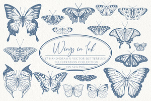 Wings in Ink. Vector Butterflies