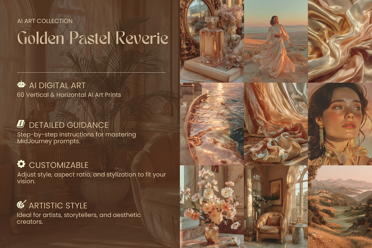 Golden Reverie AI Art & Prompt, a Decorative Illustration by Artimind Studio (Photo 2 of 11)