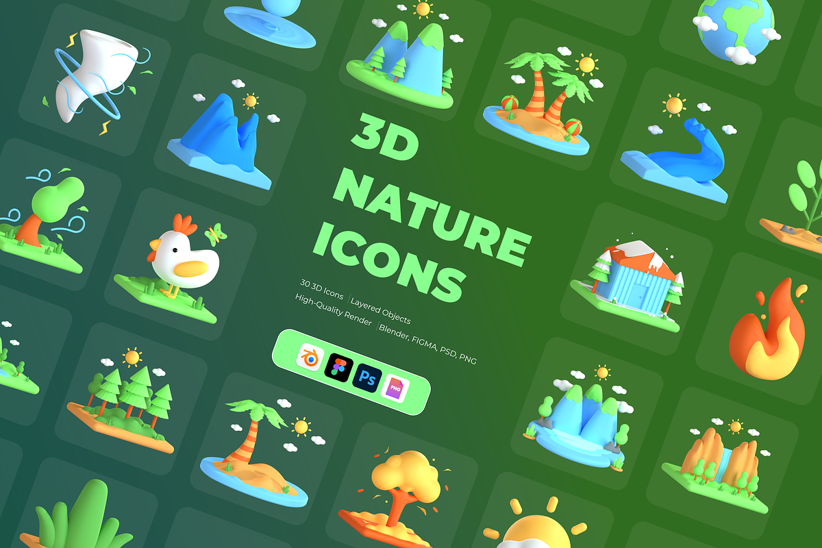 3D Nature and Environment Icons, an Environmental 3D Model by Flat Icons (Photo 1 of 8)