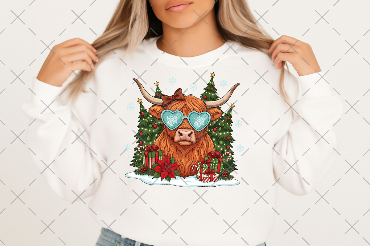 Cute Christmas Light Highland Cow, an Illustration by Craft Nest (Photo 6 of 6)