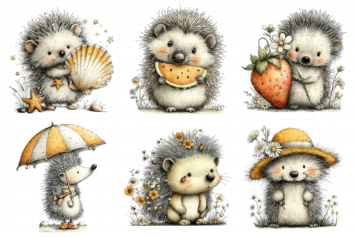 Whimsical Summer Hedgehog Clipart, an Illustration by Daily.Designs (Photo 7 of 8)