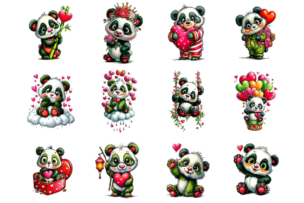 Whimsical Valentine Panda Clipart, an Illustration by DreamArtGraphic (Photo 2 of 4)