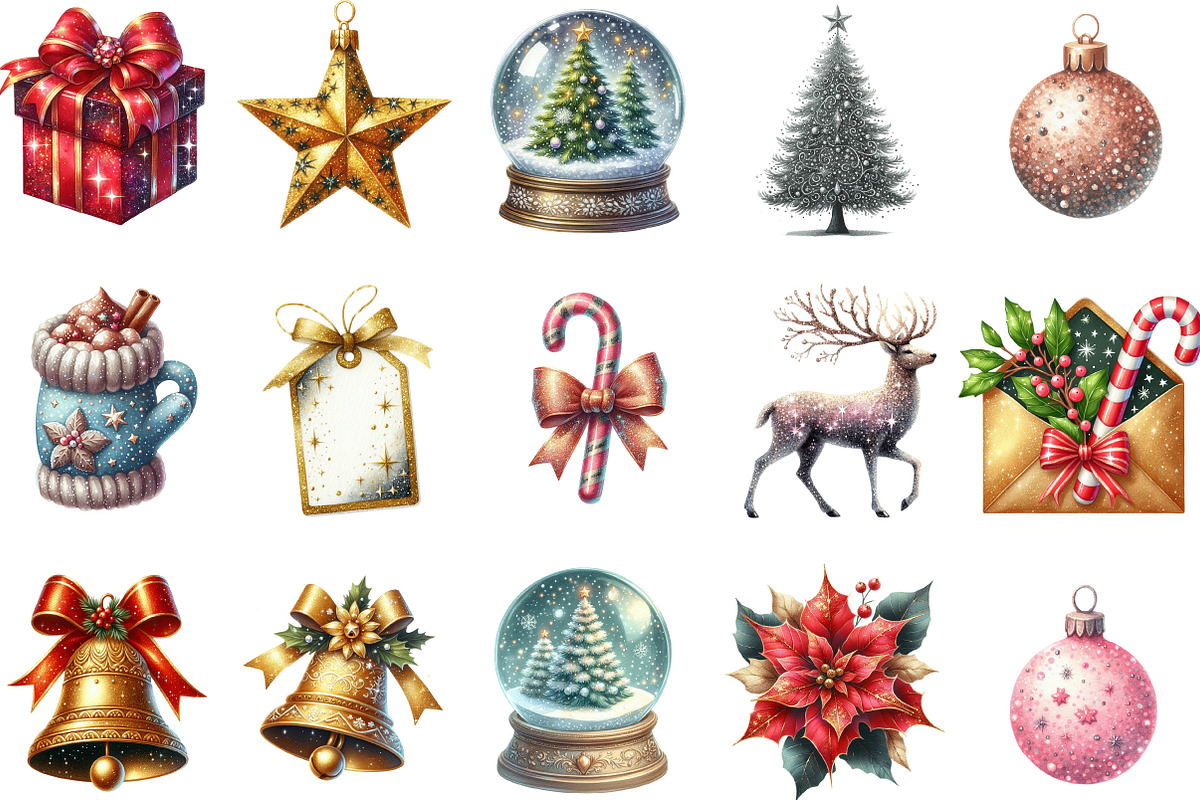 Glitter Christmas Elements Clipart, an Illustration by Designking (Photo 2 of 5)