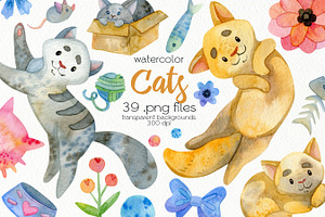 Watercolor Cats ClipArt
