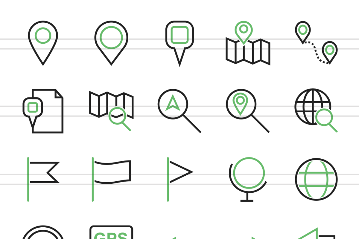 50 Maps Line Green & Black Icons preview 2