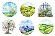 Watercolor Spring Landscapes Round, an Illustration by CreationArt (Thumbnail 4 of 5)