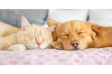 Cat and dog sleeping peacefully, an Animal Photo by Lermont51