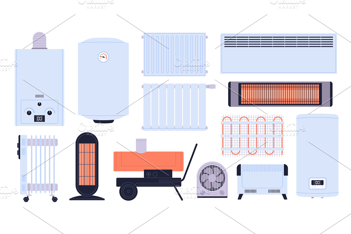 Heating system elements. Heat fan, a Technology Illustration by LadadikArt