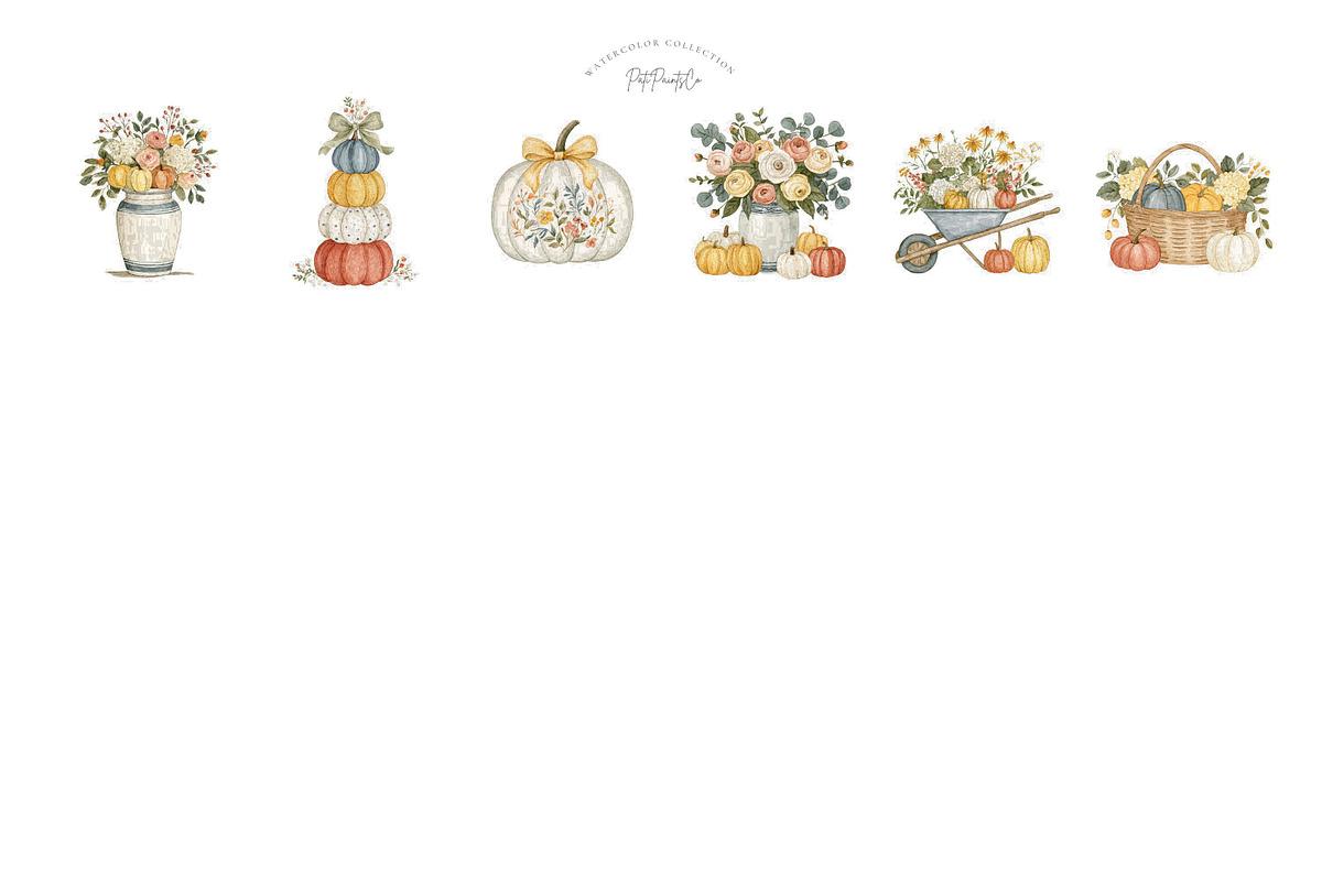 Autumn Pumpkin Watercolor Bundle, a Seasonal Illustration by Pati Charm Studio (Photo 7 of 8)