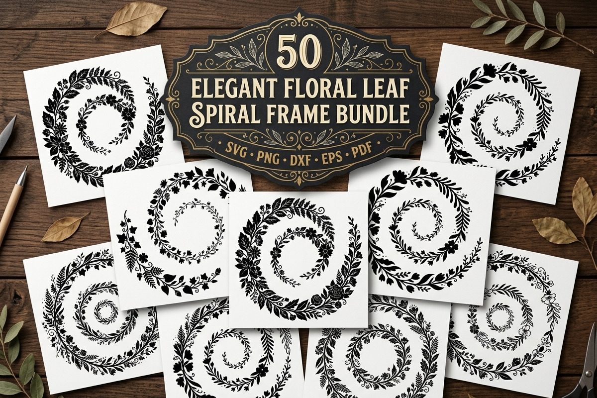 50 Elegant Floral Leaf Spiral Frame, a Decorative Illustration by Amazin_art (Photo 1 of 39)