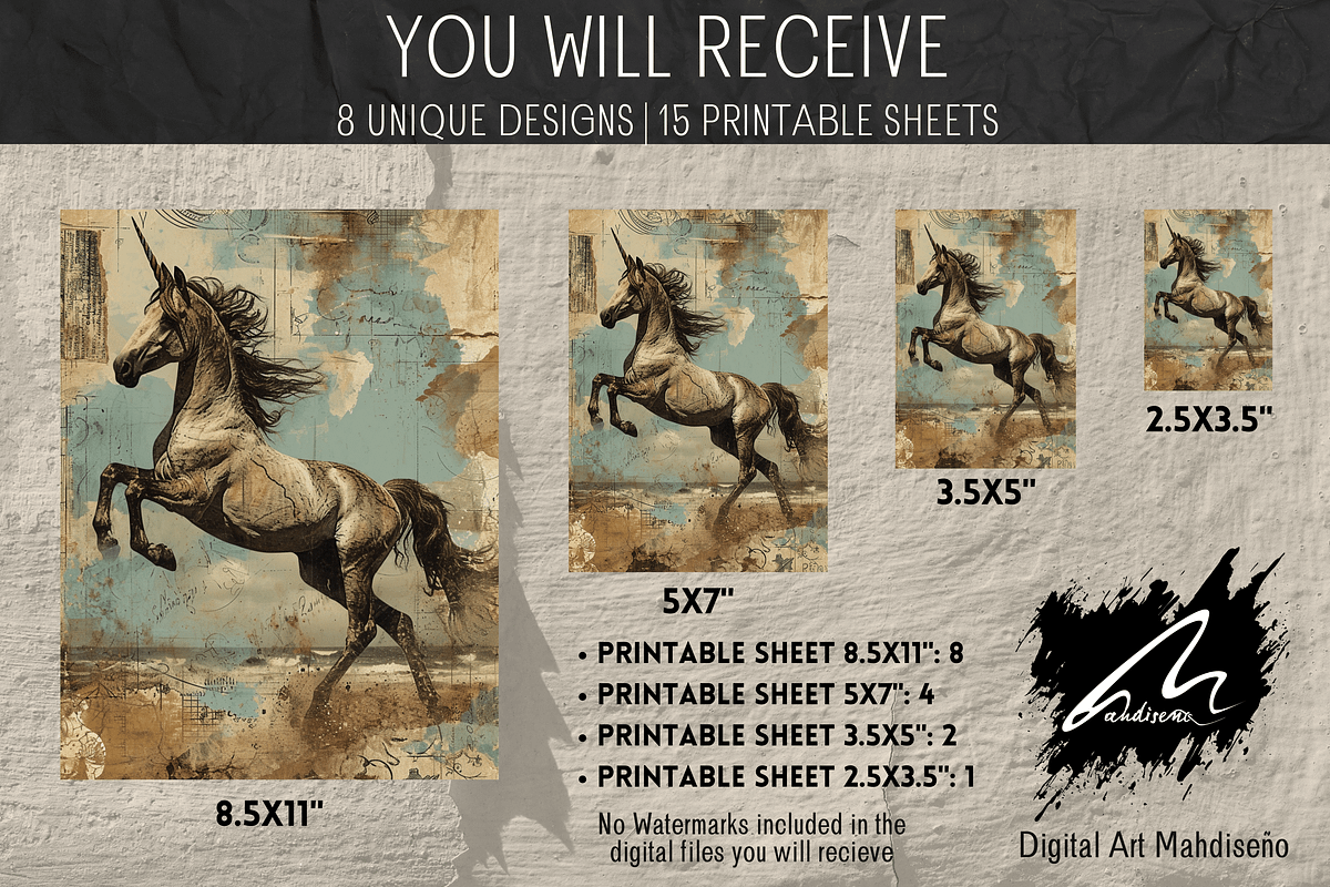 Shabby Grunge Unicorn Wonders, an Animal Illustration by Digital Art Mahdiseño (Photo 2 of 7)