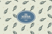 seal watercolor repeat pattern, an Animal Illustration by CraftingOnSunday (Thumbnail 1 of 3)