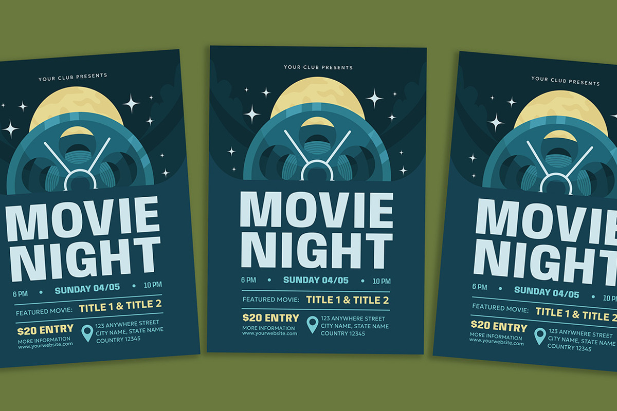 Modern Movie Night Flyer, a Flyer Template by Gumico Studio. (Photo 2 of 3)