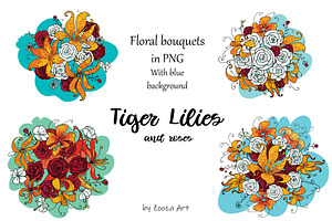 Tiger Lilies & Roses - Clip-art