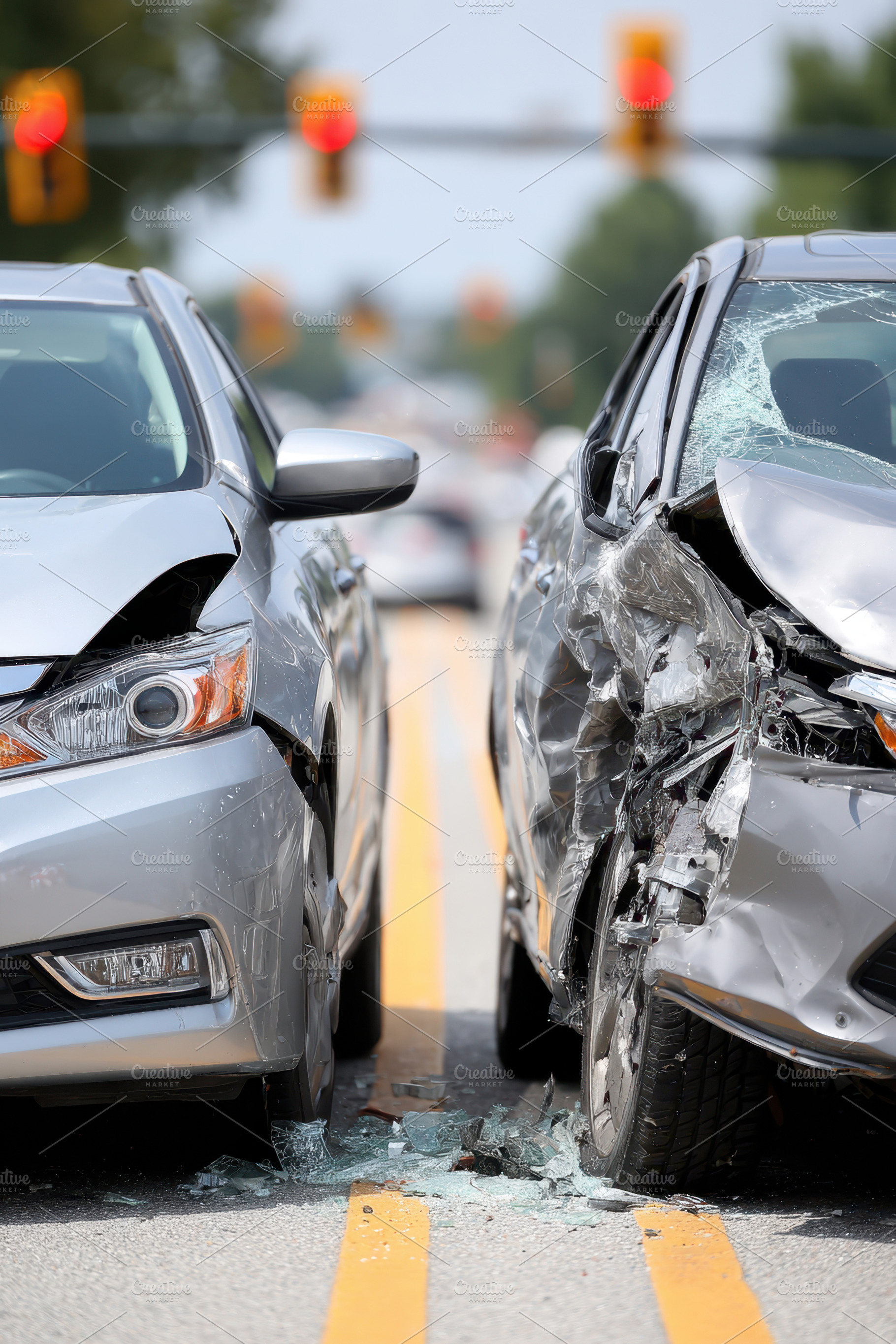 Collision between two cars on a city road, a Transportation Photo by AlyaAnd