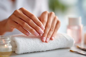 Relaxing manicure session at a beauty salon during the day, a Photo by AlyaAnd