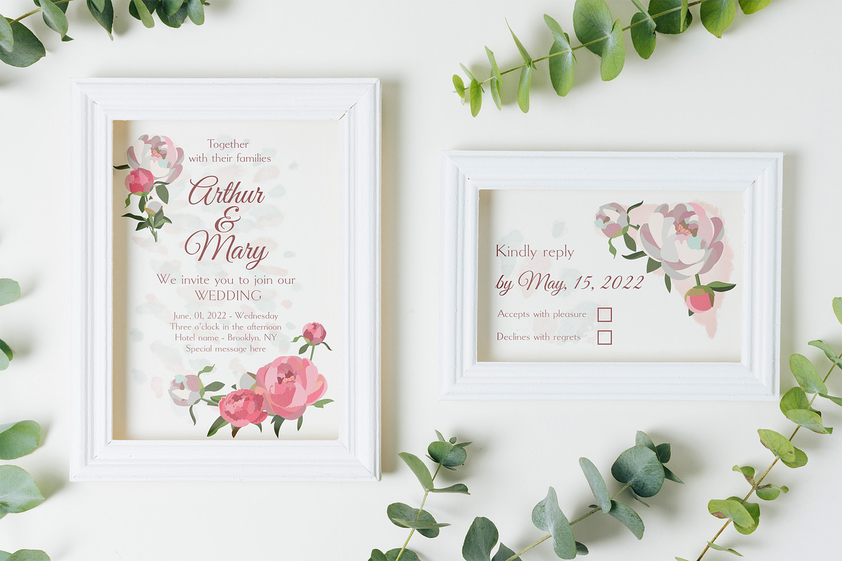 Peony wedding invitations template, an Invitation Template by Doodle emporium (Photo 5 of 6)