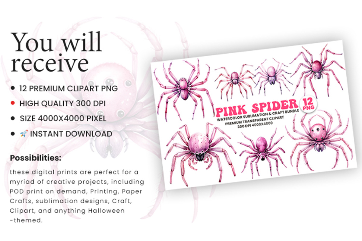 Halloween Watercolor Pink Spider PNG, a Seasonal Illustration by Creative Arslan (Photo 3 of 9)