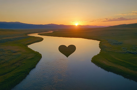 View over a winding river at sunset, a Photo by Iftikhar Alam