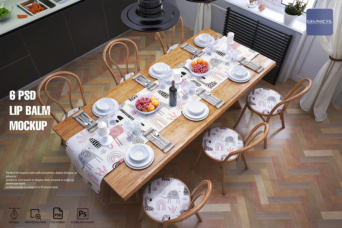 6PSD Table runner Mockup Tablecloth, a Household Mockup by GraphicVil (Photo 1 of 9)