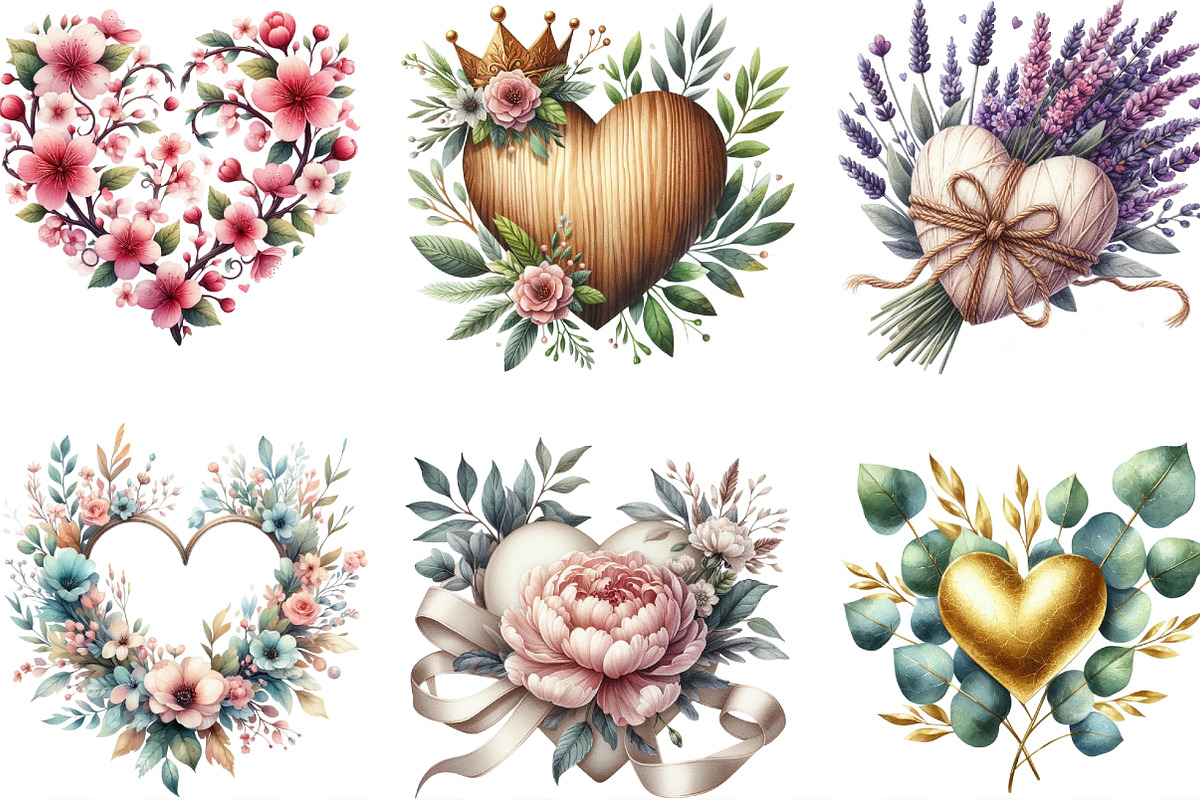 Wedding Hearts with Flowers Clipart, an Illustration by Designking (Photo 2 of 4)
