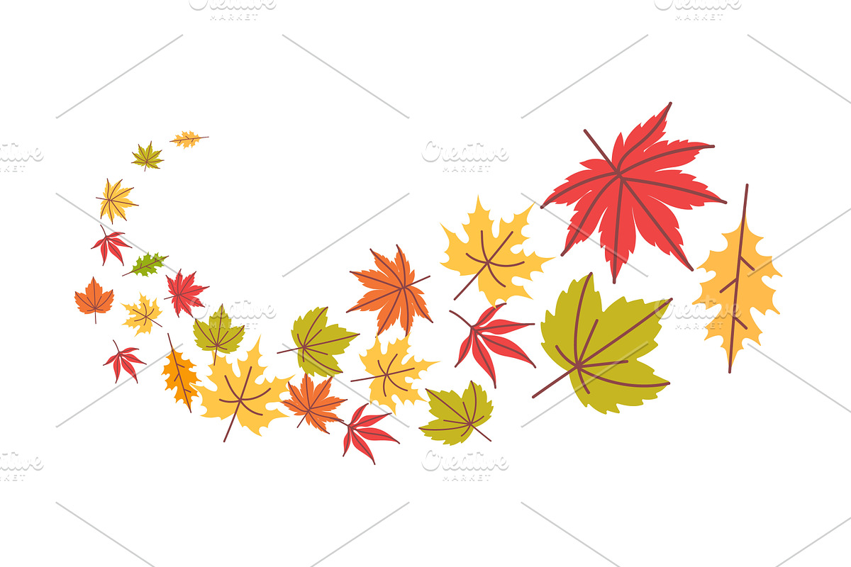 Autumn falling leaves. Flying swirl, an Illustration by winwin.art
