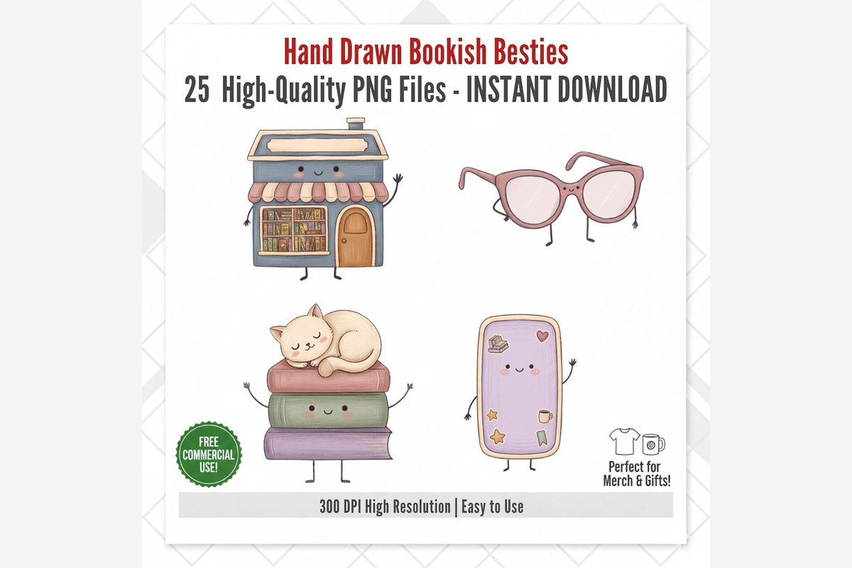Hand Drawn Bookish Besties Clipart, a Seasonal Illustration by Tanya Kart (Photo 10 of 10)