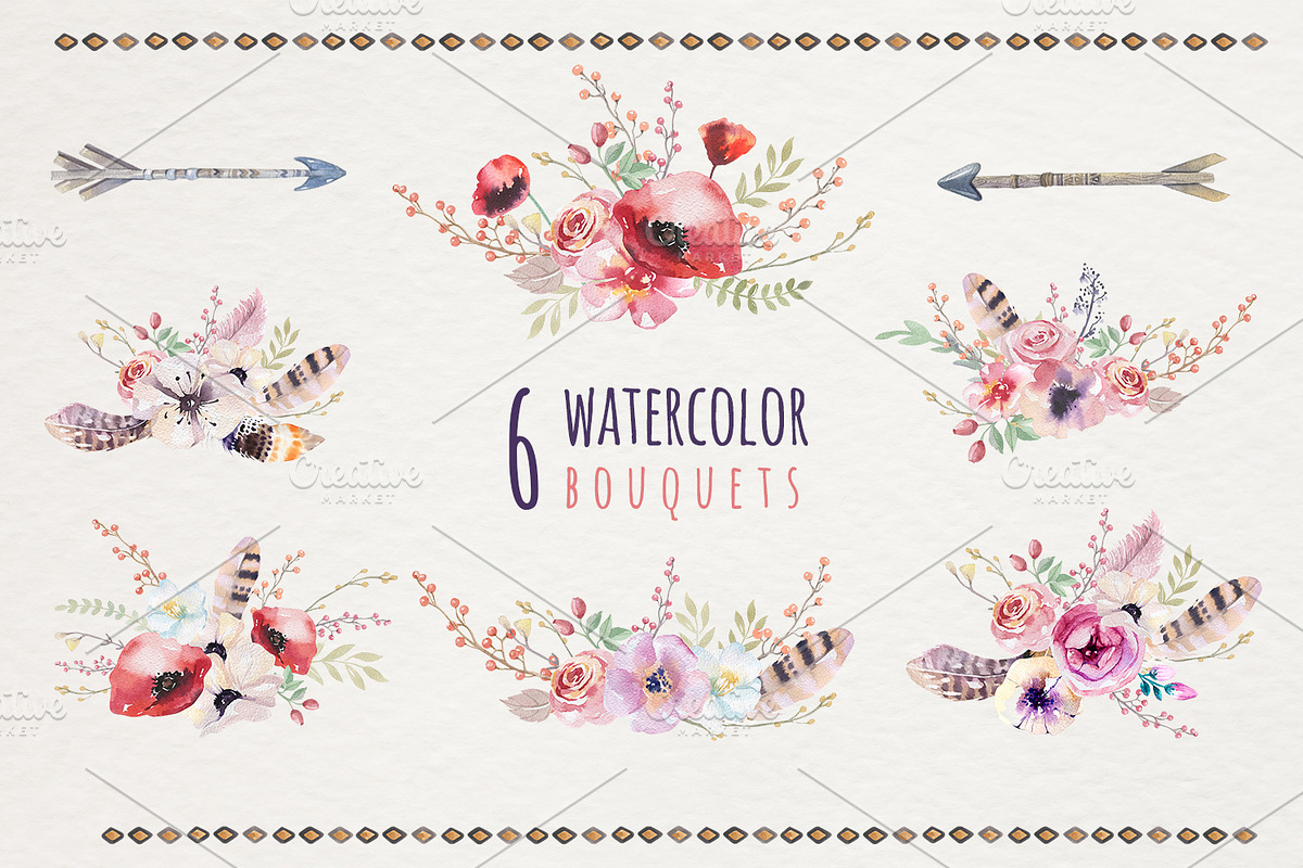 Watercolor boho skulls, a Decorative Illustration by Peace ART (Photo 5 of 7)
