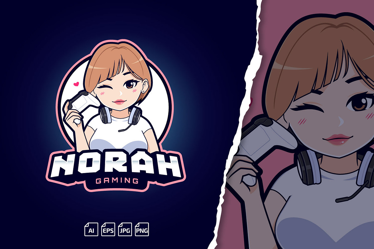 Brunette Short Hair Gamer Girl Logo, a Branding & Logo Template by tkzgraphic (Photo 1 of 2)