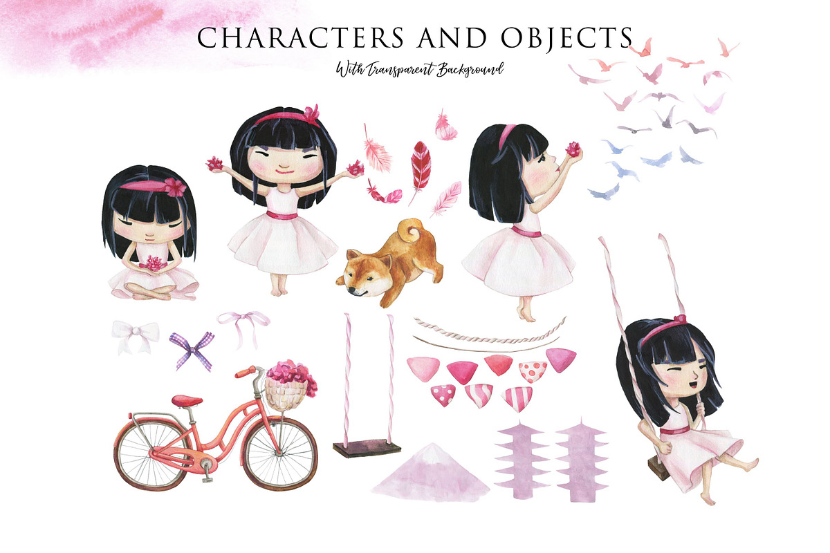 Pink Dreams of Sakura-watercolor set, a Texture Illustration by Satika (Photo 7 of 12)