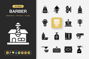 Barber Solid Icons, a Solid Icon by Spacepixel Creative