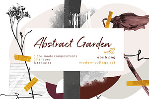 Moody garden. Abstract floral set.