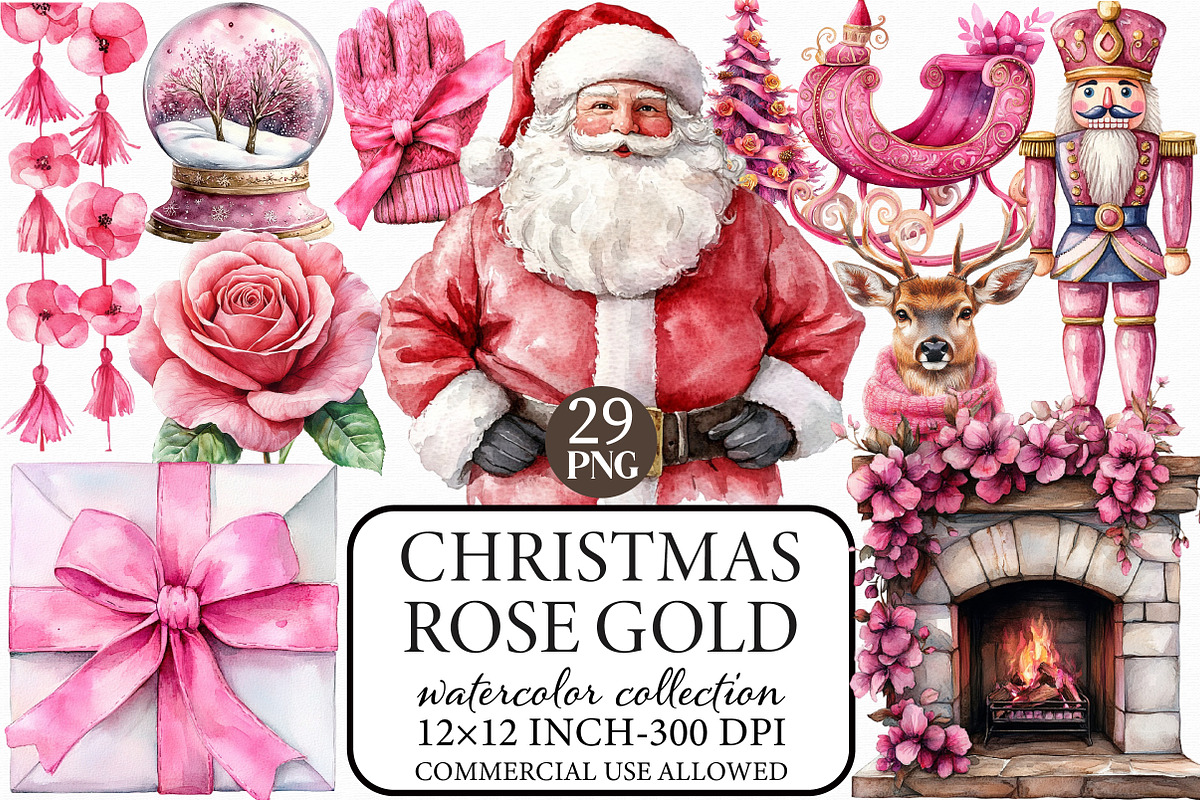 Rose Gold Christmas Clipart, an Illustration by Libby Wishes (Photo 1 of 7)