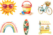Cute Retro Summer Clipart, an Illustration by Designking (Thumbnail 2 of 5)