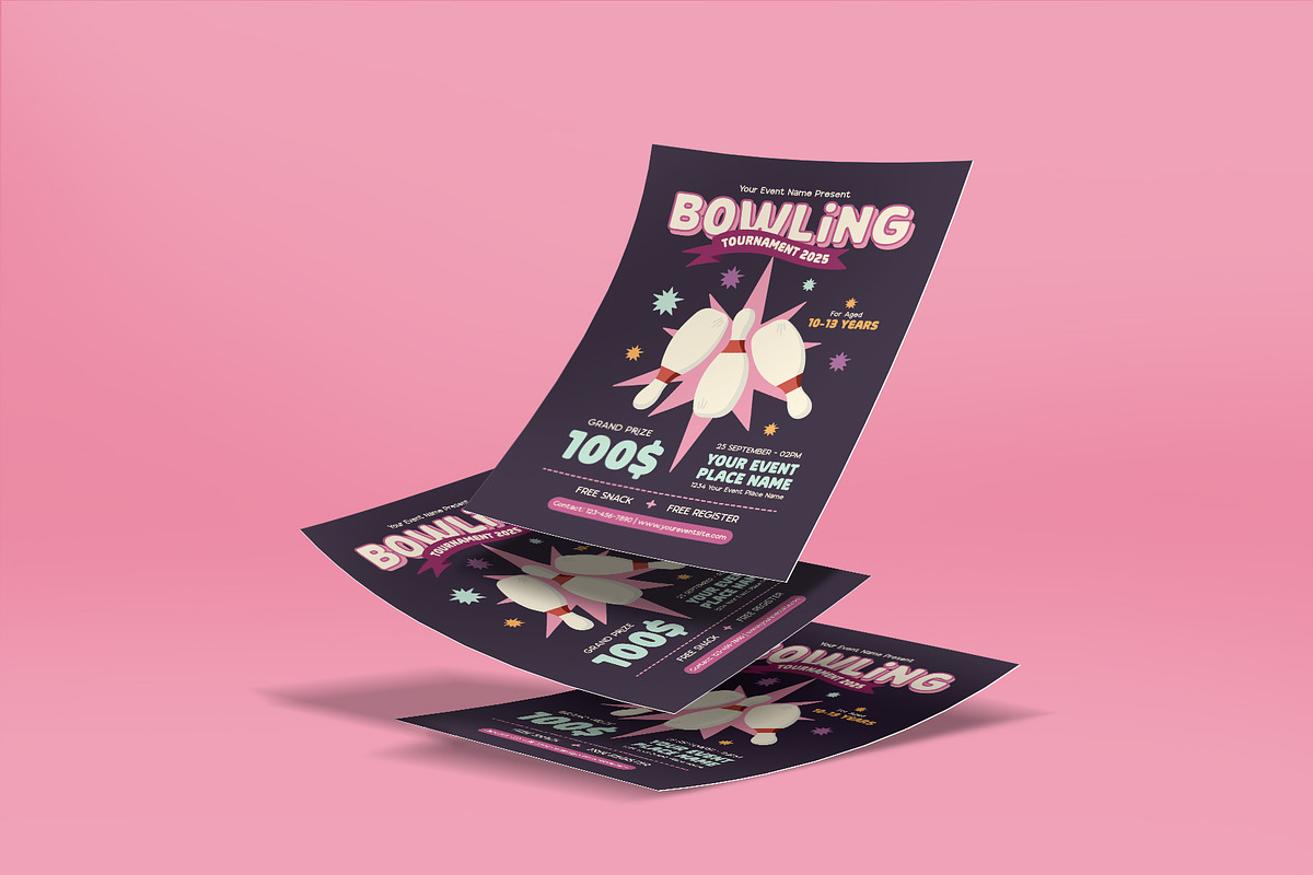 Bowling Tournament Flyer Template, a Flyer Template by Huge Dream Studio (Photo 3 of 5)
