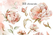 Watercolor flowers summer peony set, a Decorative Illustration by Edith’s World (Thumbnail 3 of 13)
