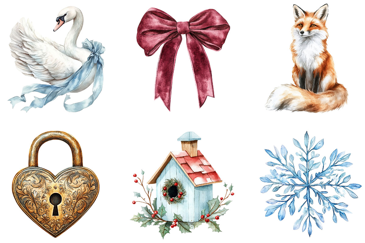Secret Winter Garden Clipart Set, a Seasonal Illustration by Designking