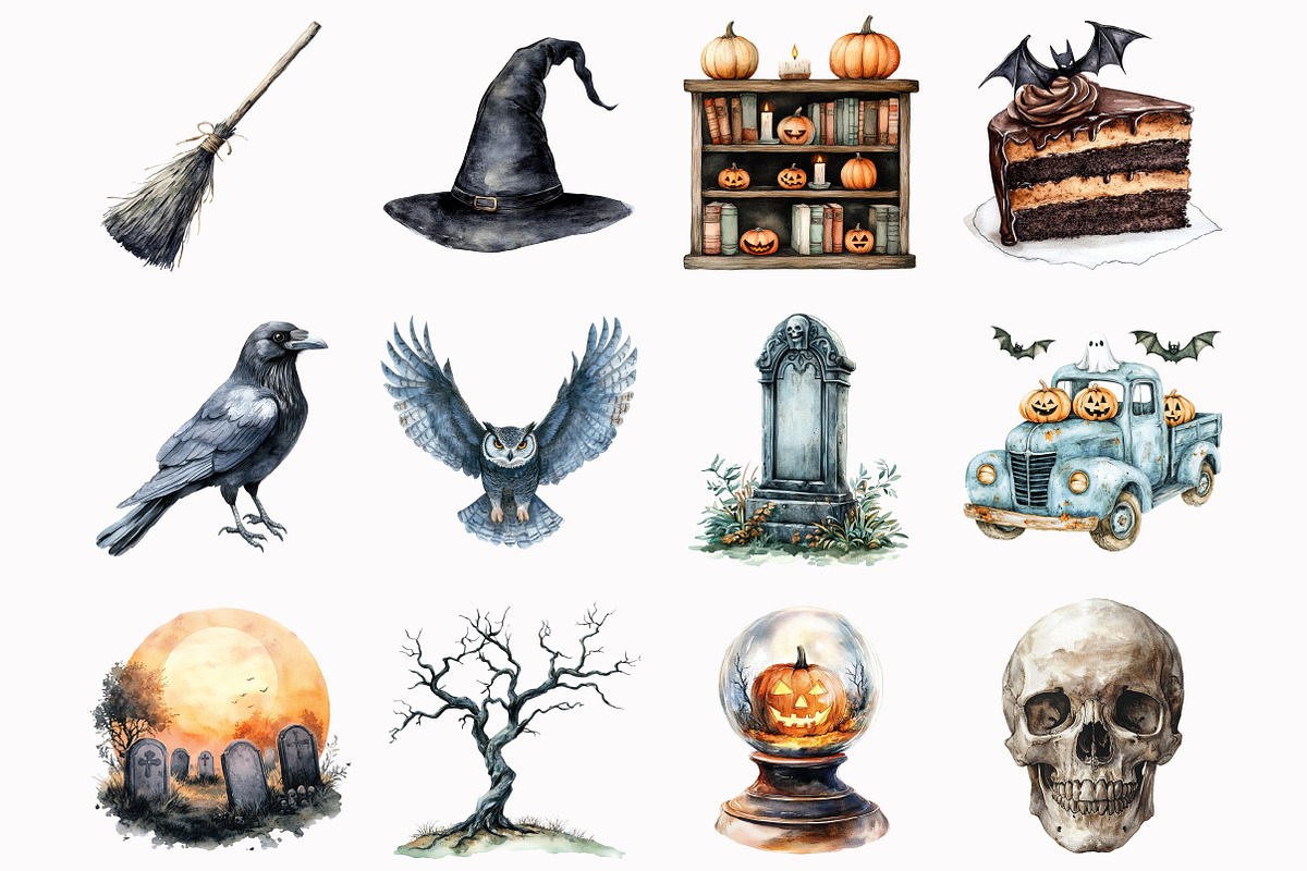 Vintage Creepy Halloween Clipart, an Illustration by Design Market (Photo 2 of 4)