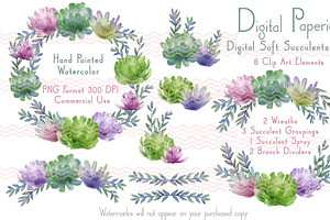 Watercolor Succulents Group 4
