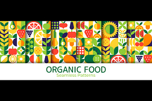 Organic fruits, vegetables patterns