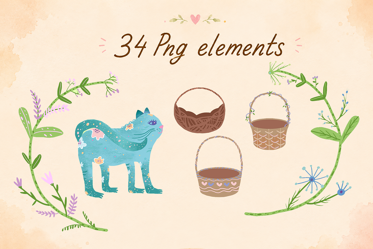 Whimsical Easter Animals PNG Set, an Animal Illustration by FaliushViktoriaArtist (Photo 4 of 11)