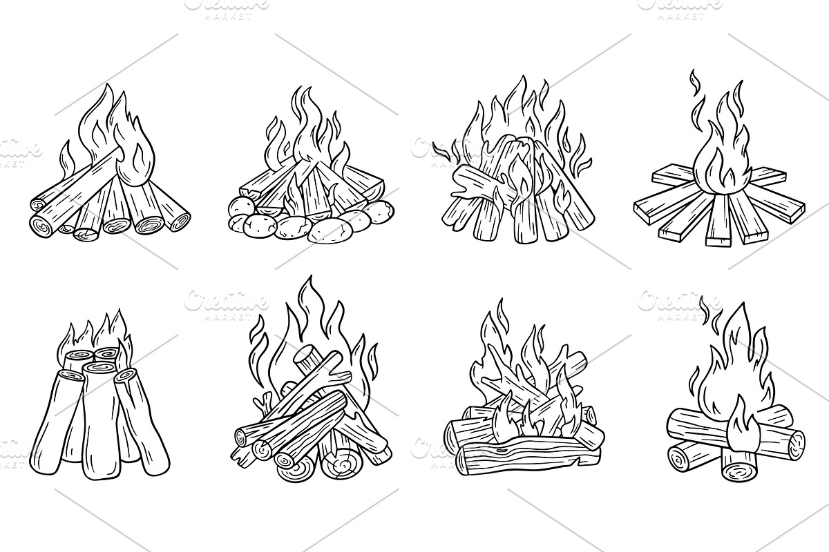 Doodle bonfire with logs. Outdoor, an Illustration by Valerie Bodnar